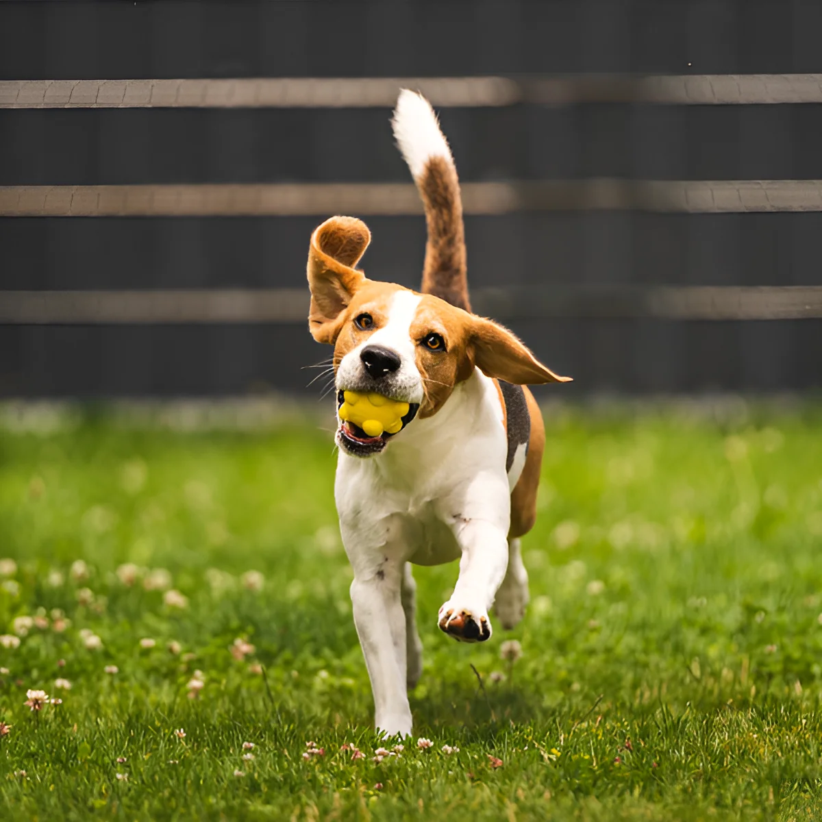 Image of a dog inside a dog run fencing area.