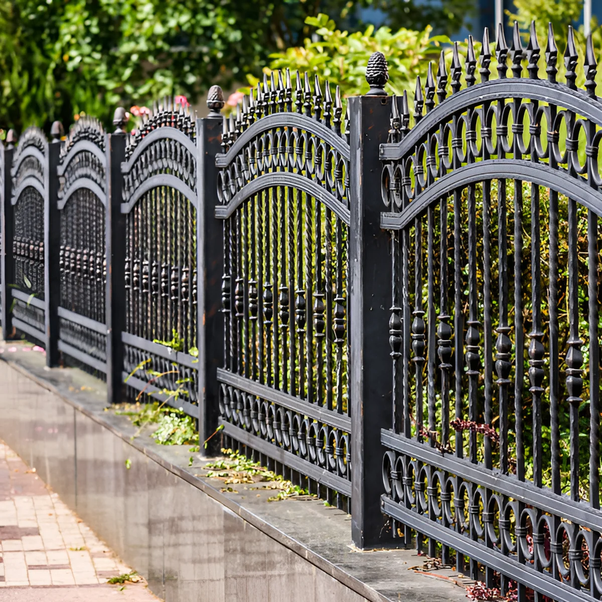 A picture showing wrought iron fencing.