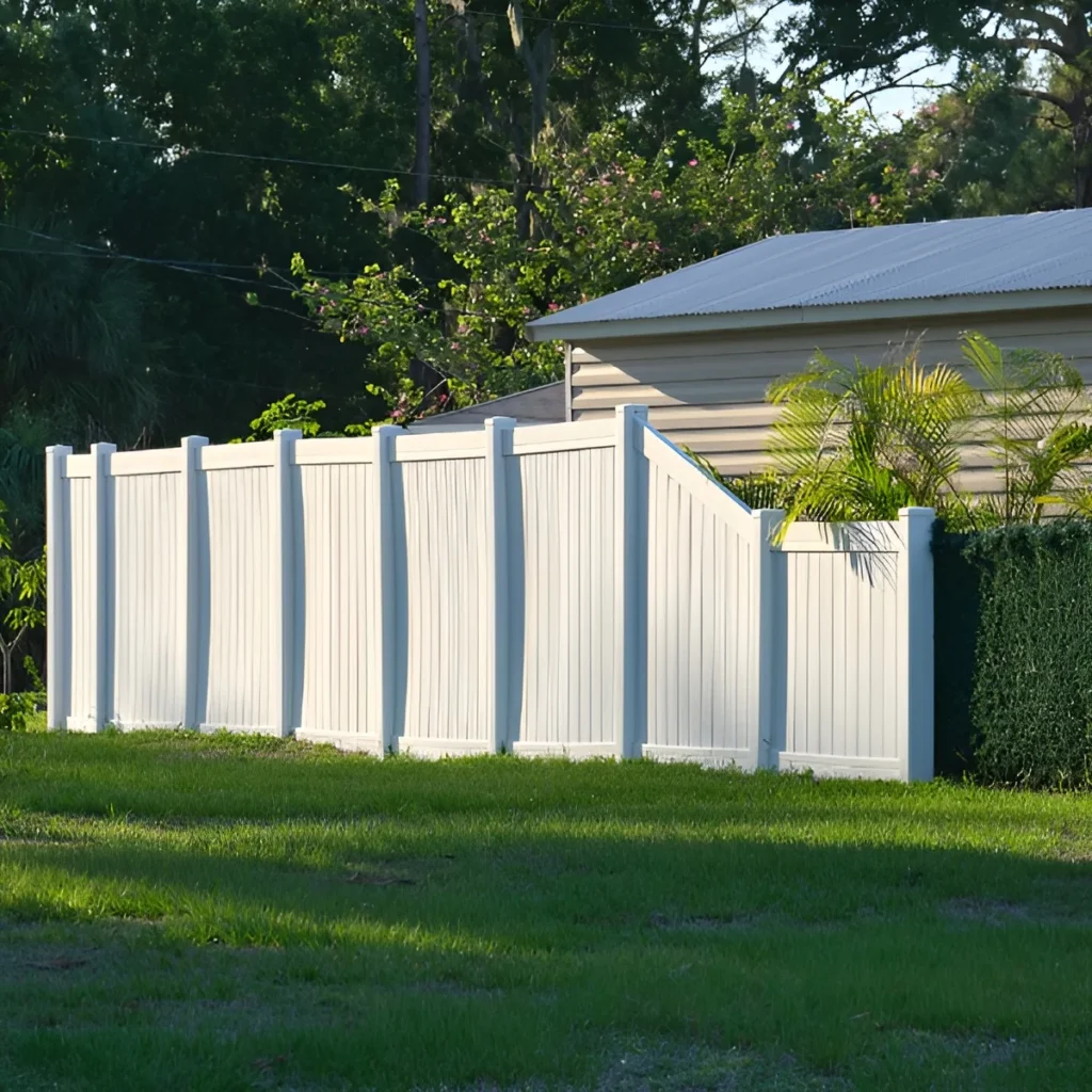 An image showing a durable and low-maintenance vinyl fence in a residential setting.