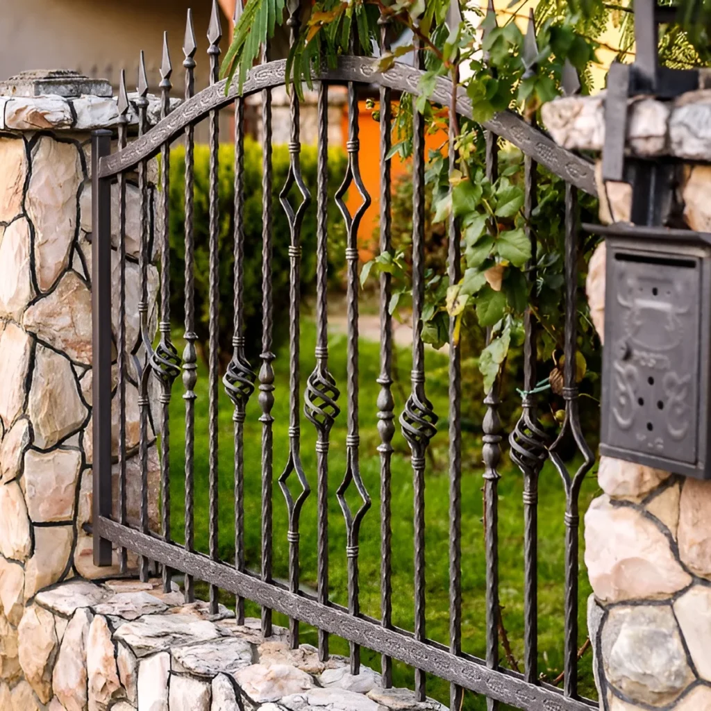 An image showing a high-security wrought iron gate.