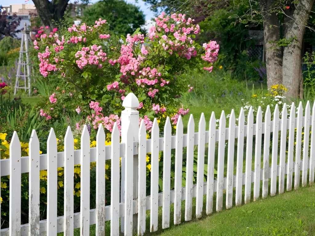 An image showing various decorative garden fencing options for landscape enhancement.