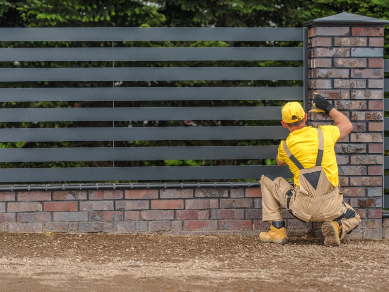 Image of a contractor marking a property line for fencing.