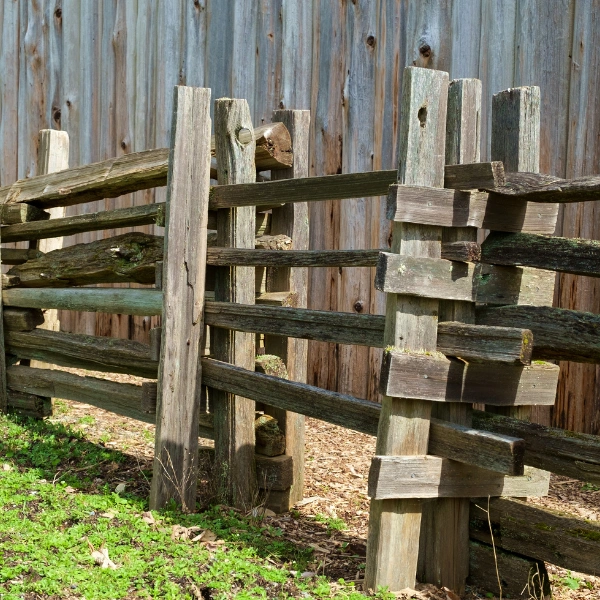 Image of a rustic split rail fence in a garden.