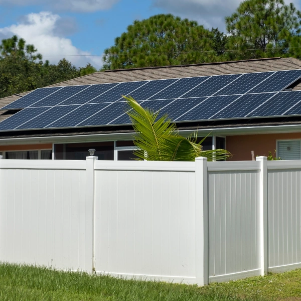Image showing a durable vinyl fence in a backyard.