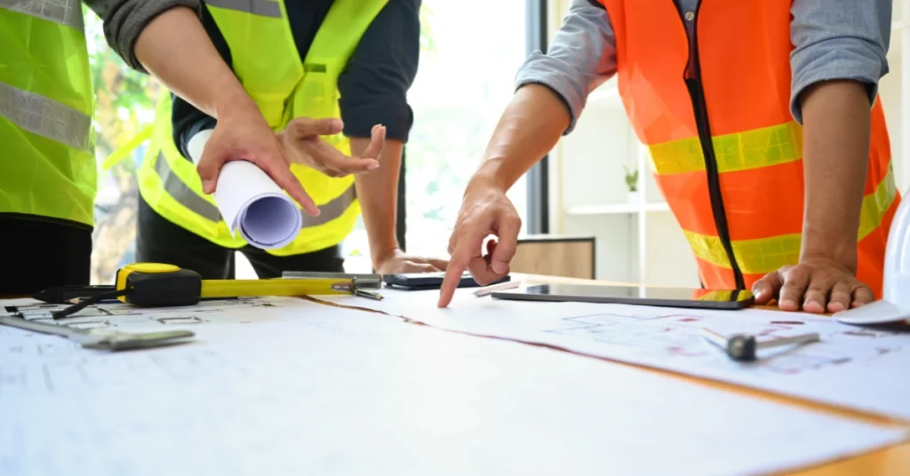 Image showing fence contractor discussing project plans.