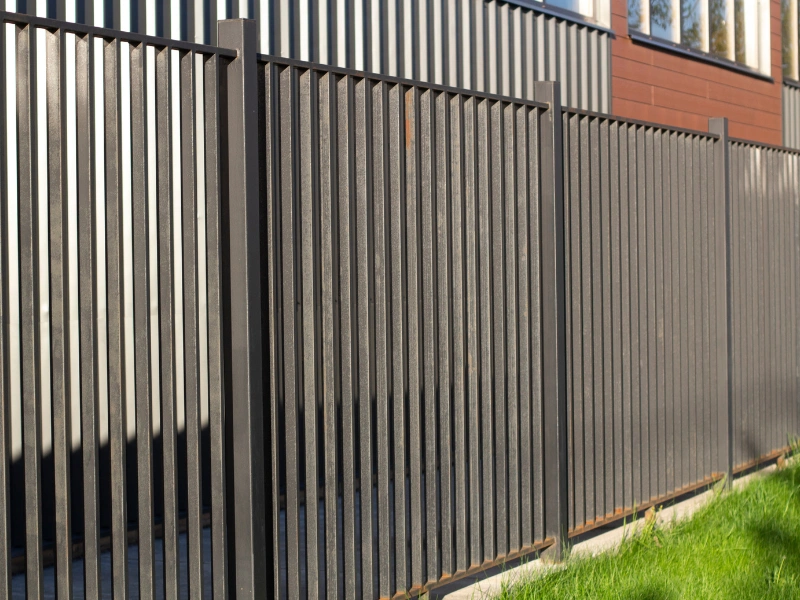 A high security steel fence with anti-climb features.