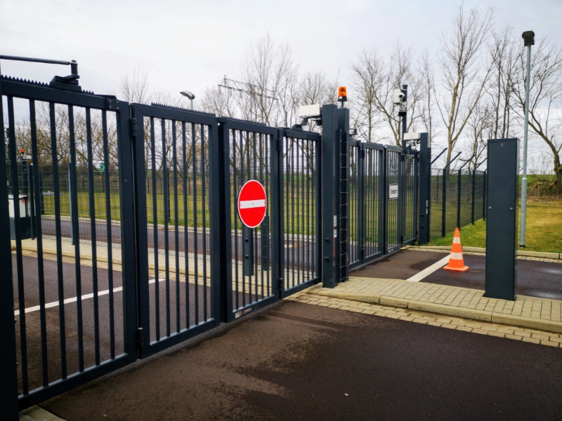 Commercial steel security fence installation in Phoenix, AZ.